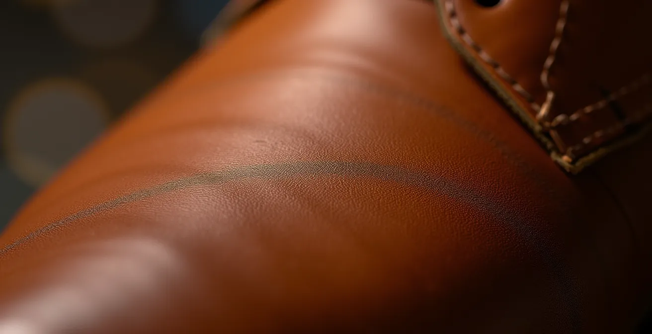 Vue macro d'une texture de cuir tanné végétalement avec ses nuances naturelles